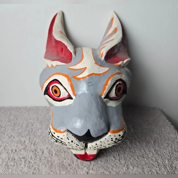 HandcraftedWood Cat Mask Wall Decor - Gray and Black